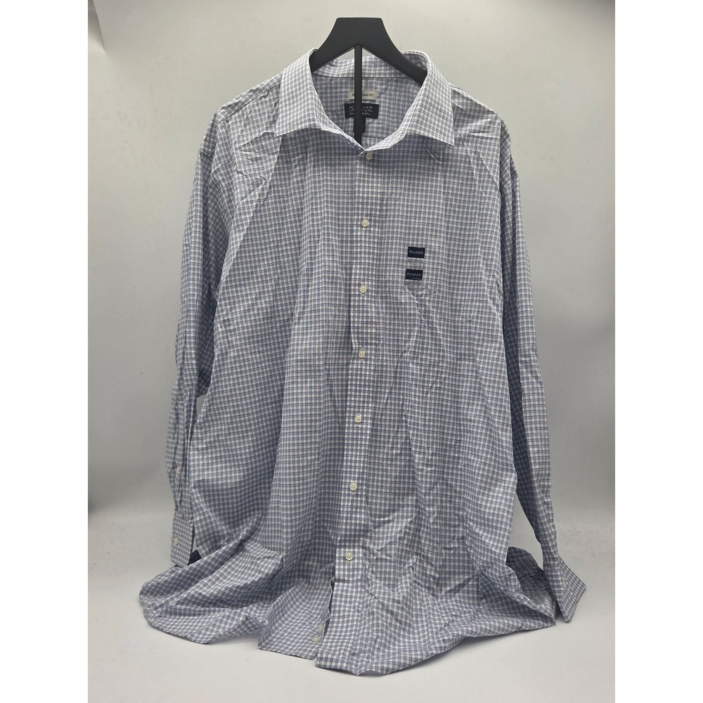 Jos. A. Bank Men's 18 1/2 34/35 Traditional Fit Blue Plaid Shirt 101-755